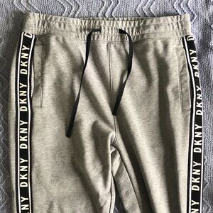 DKNY Small Gray Joggers with Black Logo Side Tape